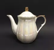 GRACE'S TEAWARE PEARL WHITE+IRIDESCENT PORCELAIN+GOLD TRIM TEA+COFFEE POT,TEAPOT