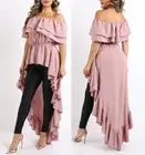 Boho Off Shoulder Ruffle Hi Low Peplum Top Blouse Mauve Pink