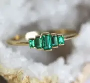 Emerald Octagon SHape Gemstone Ring Gold Plated 925 Silver ring For Her