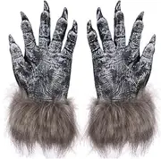 jihf Halloween Werewolf GlovesHalloween Scary Wolf Gloves, Long-haired Beast Gloves, Enamel Wolf Gloves