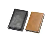 2Pcs PU Leather Credit Card Holder Men's Money Cash Wallet Clip RFID Blocking Purse-Black and Yellow