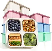 [HEY BANK] Snack Containers Bento Lunch Box - 8Pack Reusable Meal Prep Containers Set for Kids Adult, 4 Compartments Stackable Bento Box, Plastic Food Storage BPA-Free for School, Work, Travel