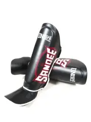 Sandee Cooltec Leather Shin Instep Guard Muay Thai Pads Sparring Training Gear