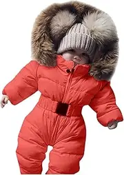 [Generic] Kids Snow Pants with Bib Baby Romper Outerwear Snowsuit Girls Coat Infant Jumpsuit Hooded Jacket Warm Girls Coat&Jacket 12 Kid Orange