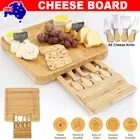 Bamboo Cheese Board & Knife Set Large Charcuterie Platter with Slide Out Drawer