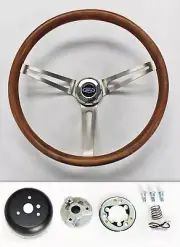 70-77 Mustang Maverick Pinto Galaxie 15" Real Wood Grip Steering Wheel Ford Cap (for: Ford)