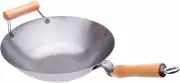 14 Inches Carbon Steel Wok with Helper Handle (Flat Bottom), 14 Gauge Thickness,