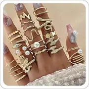 [Xeyau] Gold Rings Set for Women Vintage Gold Stacking Knuckle Rings Boho Trendy Dainty Cute Sparkling Aesthetic Finger Rings Jewelry Prom Costume Accessories