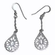 Sterling Silver Floral Teardrop Dangle Earrings - High Quality - Boho Earrings