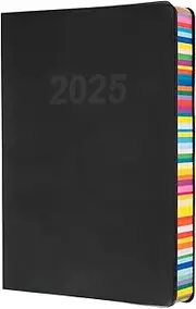 Collins Edge Rainbow 2025 Diary - A5 Day to Page Planner (with Appointments) - Charcoal - (ED151.U96-25) - Daily Planner with Soft Touch Covers and Coloured Page Edges