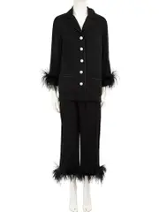 Black Ostrich Feather Trim Lounge Set