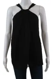 Diane Von Furstenberg Womens SIlk Pleated Sleeveless Blouse Top Black Size 14