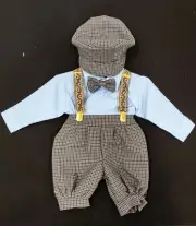 Boys Suspender and Shorts Set Easter Checkered Style toddler baby blue Cute