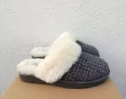 UGG CHARCOAL GREY COZY KNIT SHEEPSKIN PLATFORM SLIPPERS, WOMEN US 6/ EUR 37 ~NIB
