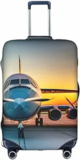 [HTTUP] Aircraft Plane at Sunsets Print Practical Elastic Washable Travel Luggage Cover with Concealed Zipper for Suitcases, White, Large