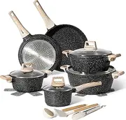 Just Perfecto pots and pans sets non stick, induction hob pan set, saucepan set, non stick frying pan set with lid stock pot, deep frying pan, pots and pans set for induction hob granite cookware set