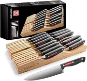 RAXCO 17PCS Kitchen Knife Set in Drawer,Knife Block Set Including 8Pcs Steak Knives,Stainless Steel Chef Knife Set with Sharpener