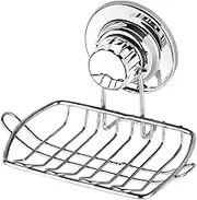 AIMALL Stainless Steel Suction Cup Soap Dish Holder – Rustproof Wall Mounted Silver Soap Rack for Bathroom Shower Kitchen Glass Tile Surface with Drainage Design