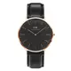 Daniel Wellington皮革風格時尚腕錶黑+玫瑰金-40mm-DW00100127