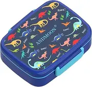 ANDMOON Bento Box Kids Lunch Box Leak-Proof, Bento Lunch Box with 5 Compartments, Snack Containers with 3 Silicone Baking Cups&Snack Box, Microwave/Dishwasher Safe (Blue Dinosaur/43OZ)