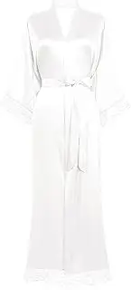 [BABEYOND] Women's Dressing Gown Long Short Plain Bathrobe Lace Sleeves Silk Satin Kimono Dress Women's Summer Robe Pure Colour Sleep Robe