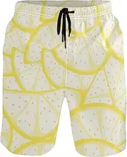[GuoChe] Men's Beach Shorts Gold Lemon Yellow Quick Dry Bathing Suits Sports Running Swim Board Shorts Pants with Mesh Lining