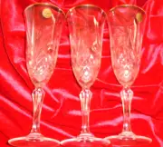 (3) J. G. Durand Crystal D'Arques Contemporary Champagne Flute Glasses Gold Rim