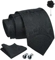 [AXLON] Paisley Tie For Men – Formal Ties Set With Pocket Square, Cufflink & Flower Pin With Gift Box For Mens, Silk Fabric Neckties Gift Sets For Men’s (P1)