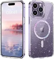 DUEDUE for iPhone 14 Pro Max Magnetic Case [Compatible with Magsafe], Clear Glitter Full Body Protective Cover Slim TPU Transparent Shockproof Bling Phone Case for iPhone 14 Pro Max 6.7", Clear