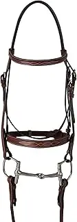 Huntley Equestrian Classic Fancy Stitched Hunter Bridle with Reins - Handcrafted Noseband Brow Band & Reins Durable Italian Leather