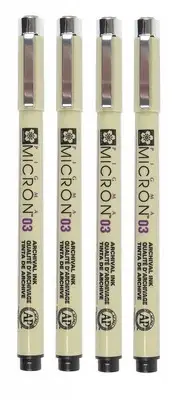 Sakura Pigma Micron 03 Black Permanent Marking Pen 0.35mm Pack of 4