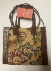 New Patricia Nash Leather Handbag Curry Hazelnut Tote Crossbody Floral
