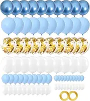 [GUO-YING] Pack of 80 Macaroon Blue White Silver Confetti Metallic Blue Balloons Latex Balloons for Party Birthday Baby Shower Baby Birthday Party Background Decoration Wedding Birthday (Gold)