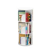 MIUZ 3-Tier Round Rotating Swivel Bookshelf Bookcase Cabinet White 39 x 39 x 98cm