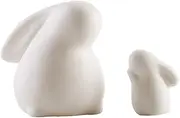 OWIEN Chinese Zen Ceramic Rabbit Statue Small Ornaments, Desktop Micro Landscape Animal Porcelain Ornaments Crafts