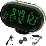 Packool Car Clock Voltage Temperature Gauge 3-in-1, Digital Auto Dashboard Clock with Green LED Display, Vehicle Battery Monitor Thermometer, 12V Car Interior Accessories