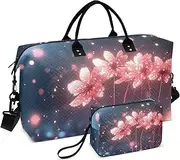 [ZRYSMY] Duffel Bag for Traveling, Flowers Black Dot Travel Bag Gym Bag, with Multiple Interior Pockets Shoulder Weekender Bag for Women Men with Toiletry Bag 20.5L x 1.9W x 13.8H, Multi-Colored, one