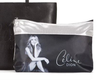 Celine Dion Collection Huge Signature Silver & Black Photo Print Pouch Zip Bag