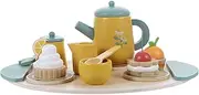 BRIGHTFUFU Kids Pretend Play Tea Set Wooden Children's Tea Party Toy Set Includes Teapot Cups Ideal for Imaginative Play