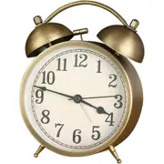 Metal Double Bell Alarm Clock 4 Inch Vintage Gold Small Analog Silent Table Clock Battery Operated for Heavy Sleepers Bedroom