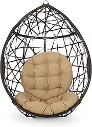 Isaiah Indoor/Outdoor Wicker Tear Drop Hanging Chair (Stand Not Included), Multi-Brown and Tan