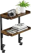 ART-GIFTREE Clamp On Desk Shelf 2-Tier, Wood Shelving Unit for Office Desk/Gaming Accessories, Tabletop Book Storage Rack, Shelf for Top of Desk, Brown