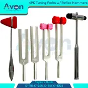 Tuning Forks 128Hz, 256Hz, 512Hz, 1024Hz + Buck & Taylor Reflex Hammers - 6 Pack