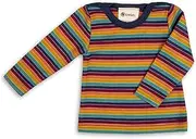 [Engel] Natural, Striped Long-Sleeved Baby Shirt with Press Studs, 70% kbT Merino Wool, 30% Silk, GOTS Certified, Made in Germany