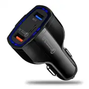 7A Type C QC3.0 Multi Port LED Light Fast Charging USB Car Charger For iPhone 8Plus 11 Pro Huawei P30 Pro Mate 30 Xiaomi Mi9 9Pro BLACK COLOR