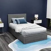 Artiss King Single Bed Frame Platform Gas Lift Base Beds with Storage Bedroom Room Decor Home Furniture, Upholstered with Faux Linen Fabric + Foam + Wood, Modern Design Grey