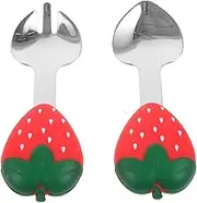 Alipis Toddler Silverware Set Strawberry Fork Spoon Stainless Steel Silicone Boys and Girls Cutlery Kit