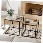 Coffee Table Set of 2, Modern Glass Side Table, Metal Frame Square 19.7" Black