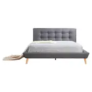 Grey Double Bed Frame and Headboard with Linen Cover and Button Detailing