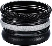 [ENSOUL] Black W/Silver Glitter Multiple Metal Bracelets & Bangles Set For Women 12Pcs/Set, enamel